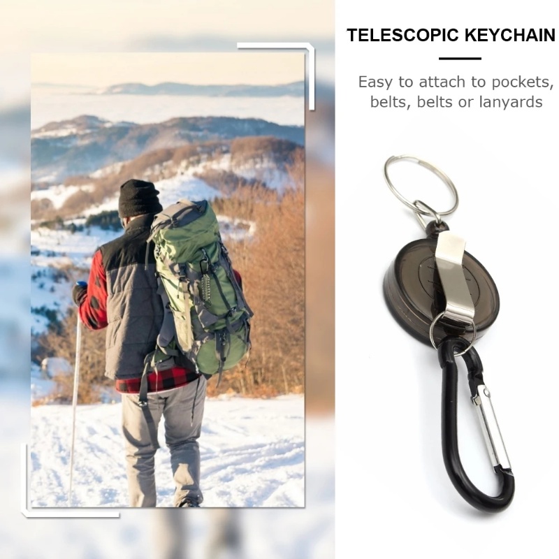 Tempat Gulungan Lencana Multifungsi Yang Dapat Ditarik/Ring Gantungan Kunci Tarik Kabel Kawat Baja Carabiner/Gantungan Kunci Teleskopik Mini Gadget Luar Ruangan