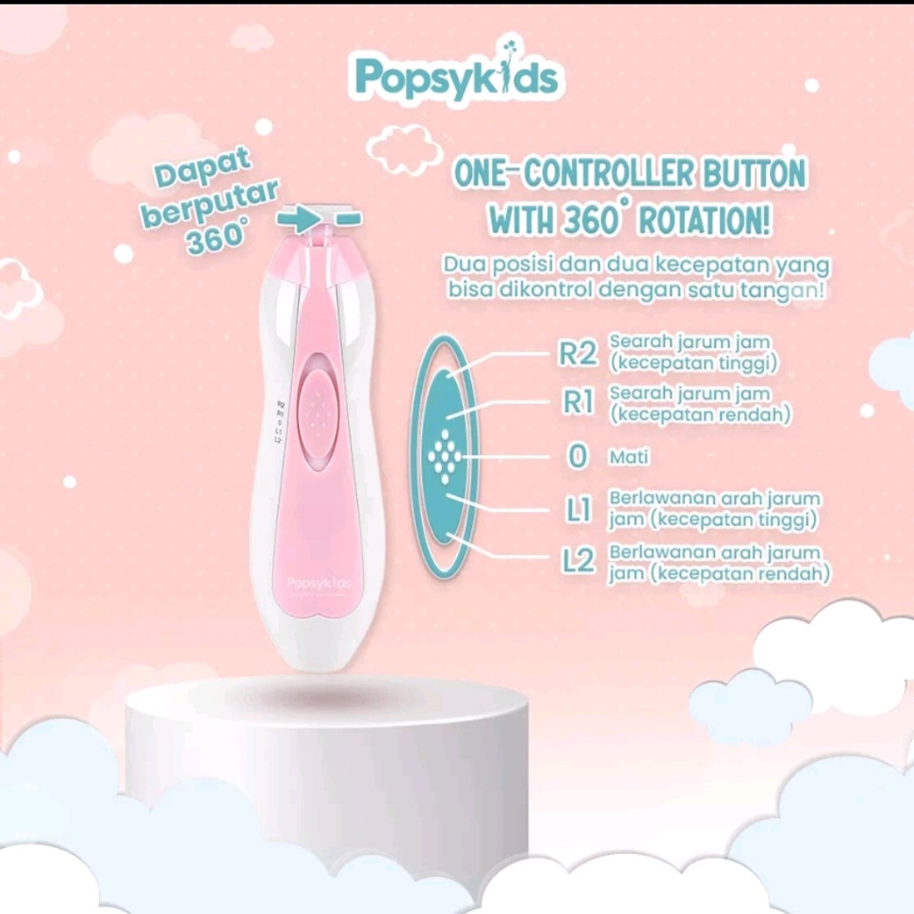 Popsykids Baby Nail Trimmer - Gunting / Pengikir / Pemotong Kuku Bayi Elektrik 6in1 LED