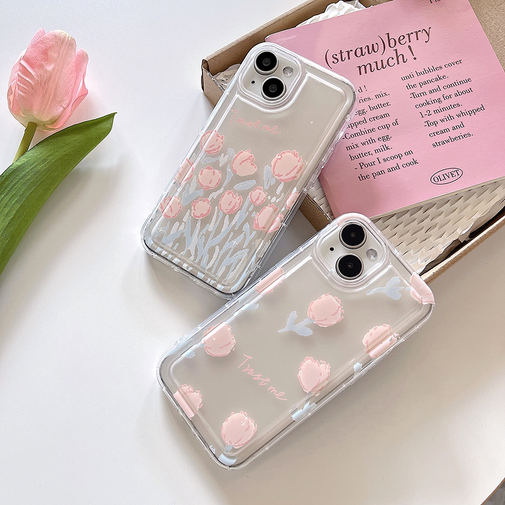 Casing IPhone Kompatibel Untuk IPhone 14 Pro Max Retro Pink Tulip Iphone13/13Pro Ip12/12 Pro Max IPhone 11x XS XR 7 8 Plus Classic Soft TPU Back Phone Cover