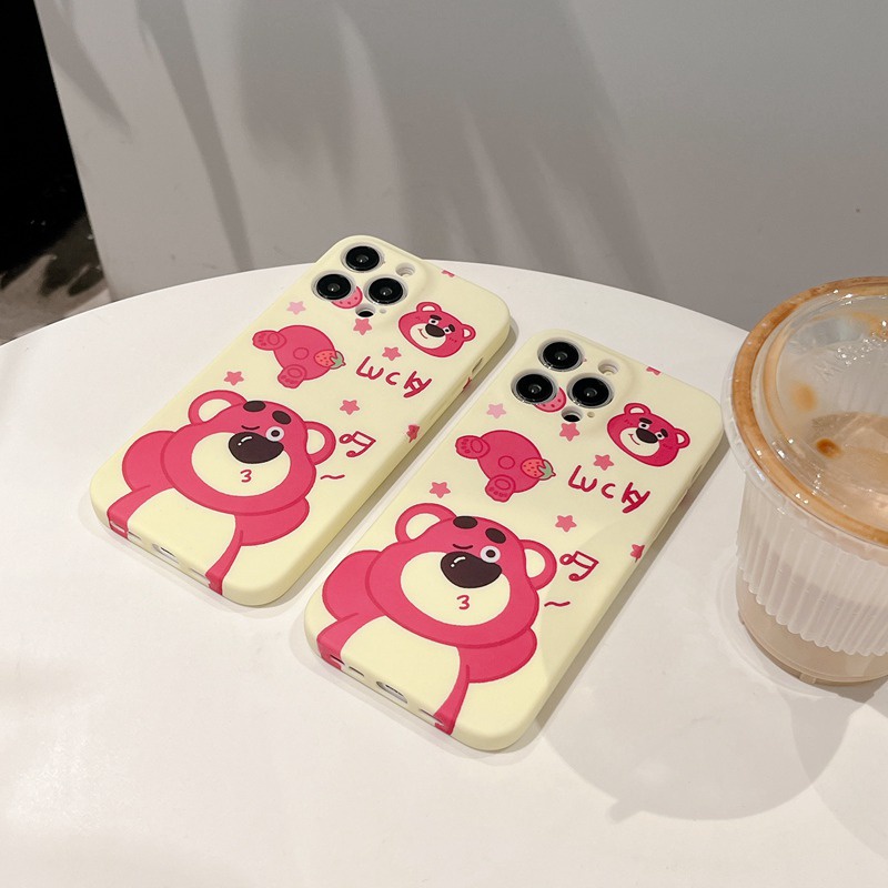 Strawberry Bear Ultra Soft Case IPhone 6S 7 8 Plus SE XR XS Max 11 12 13 14 Pro Max 12 MINI 13 MINI Liquid Silcione Case Cute LOTSO Lucky for Girl Women