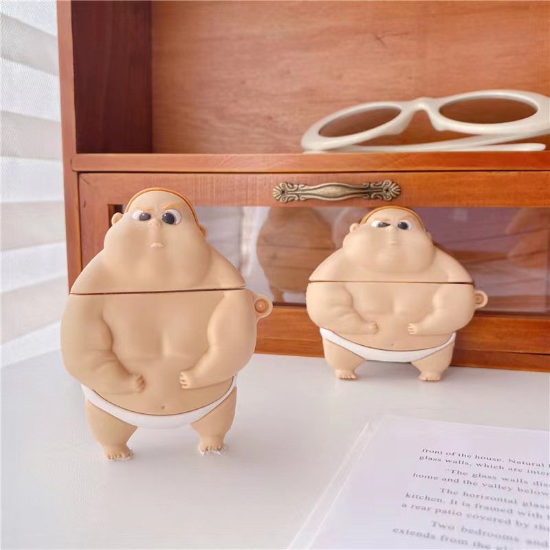 3d Kartun Marah Sumo Wrestling Boy Bluetooth Earphone Anti-Jatuh Pink Case Pelindung Cover Untuk Airpods1 2 3 Pro i12 i10 i11 i9s inpods 12 13 Pro i13 Airpods3 TWS Shell