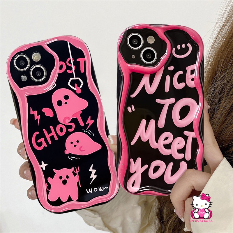 3d Wavy Curved Edge Shockproof Airbag Telepon Glossy Kompatibel Untuk iPhone XR X XS Max 7plus 11 14 13 12 Pro Max 6 7 6s 8 Plus SE 2020 Ins Fashion Art Letter Smile Tpu Soft Case