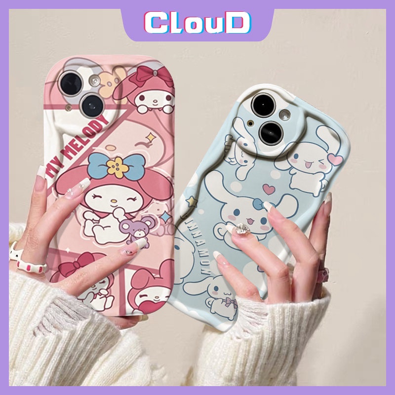 IPHONE Case Kartun Pasangan Kompatibel Untuk Iphone7 8 6 6S Plus 14 11 13 12 Pro MAX X XR XS MAX SE 2020 Lucu Cinnamoroll Indah Melody 3D Wavy Curved Edge Glossy Airbag Tpu Soft Cover