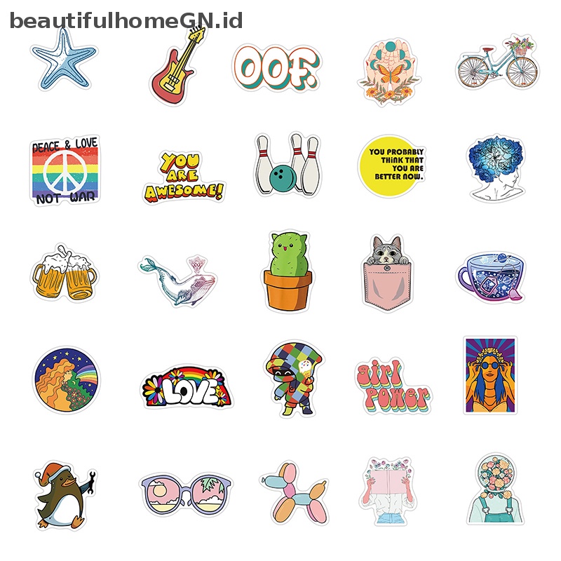 {Cantik} 100pcs Stiker Botol Air Minum Aesthetic Lucu Koper Laptop Waterproof Sticker~