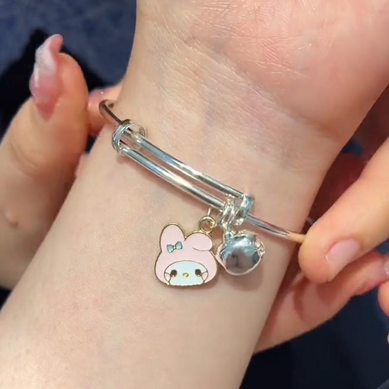 Gelang Kartun Sanrio Lucu Kuromi Bell Melody Cinnamon Dog Peace Bracelet Pacar Pasangan Sepasang