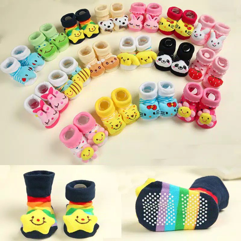 Kaos Kaki Anak Bayi Anti Slip Karakter Boneka 3D Kaos Kaki Anak Perempuan Laki Laki Motif Kartun 3D Lucu Baby Socks