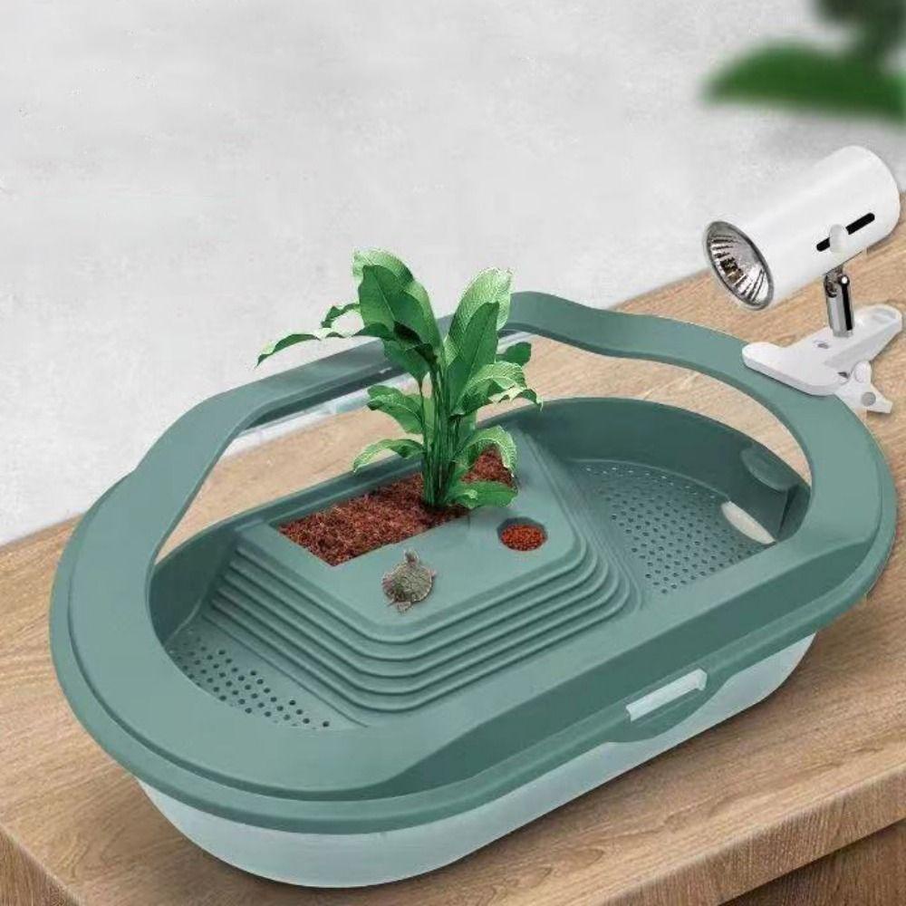 REBUY Rebuy Turtle Tank 1PC Plastik Aksesoris Hewan Peliharaan Kecil Multifungsi Dengan Basking Island Turtle Feeding Box