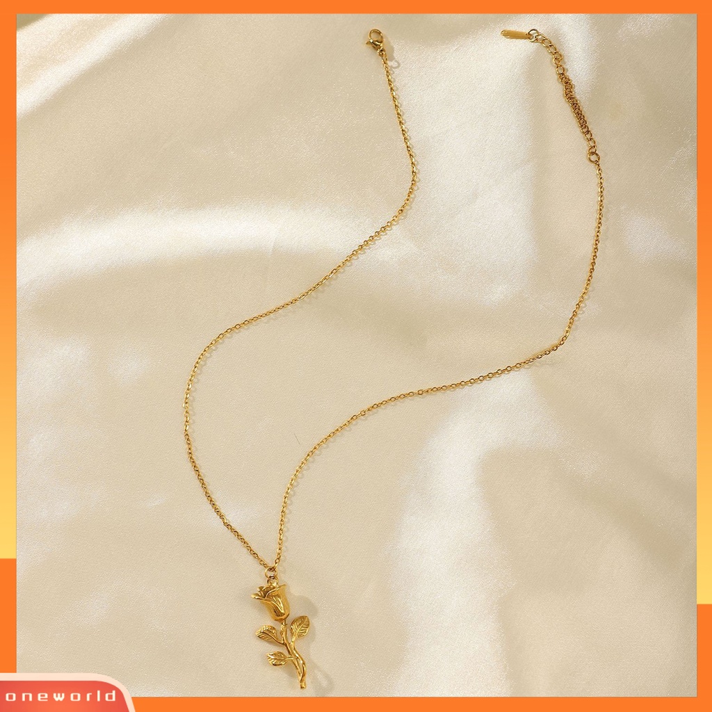 [ONE] Wanita Kalung Elegan Dainty Golden Slim Rantai Adjustable Hadiah Hypoallergenic Single Rose Flower Pendant Necklace Fashion Jewelry