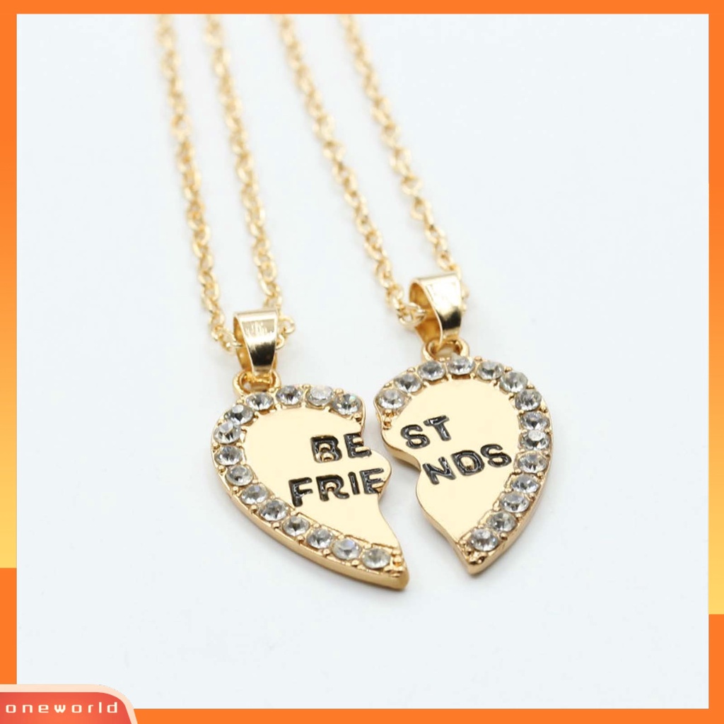 [ONE] 2 Pcs Berlian Imitasi Bersinar Kalung Persahabatan Hadiah Sahabat Hati Liontin Kalung Perhiasan Aksesori