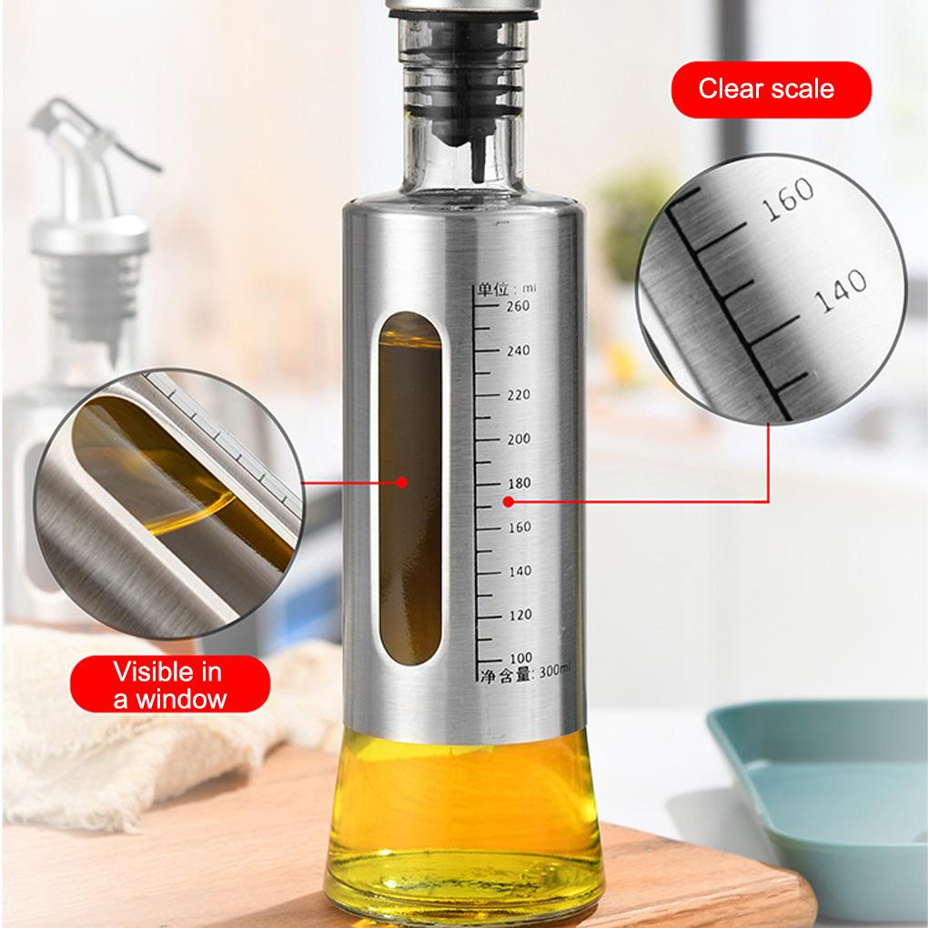 Botol Minyak Goreng Botol Bumbu Sealed Condiment Stainless Steel Dapur Dispenser Kaca Non-slip Tekan Penyimpanan Saus