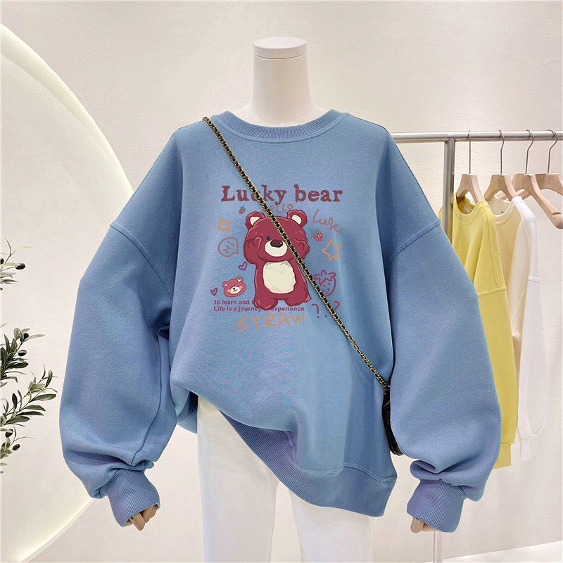 Lucky Bear Sweater l Sweter Basic Matt Fleece Tebal Premium OOTD Casual Daily Remaja Korean Style