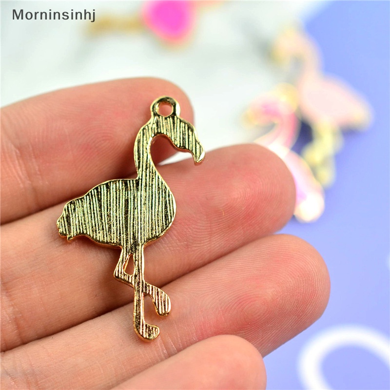 Mornin 10PCS/Lot Alloy Enamel Flamingo Ch Pedants Kerajinan Temuan Perhiasan DIY Hadiah id