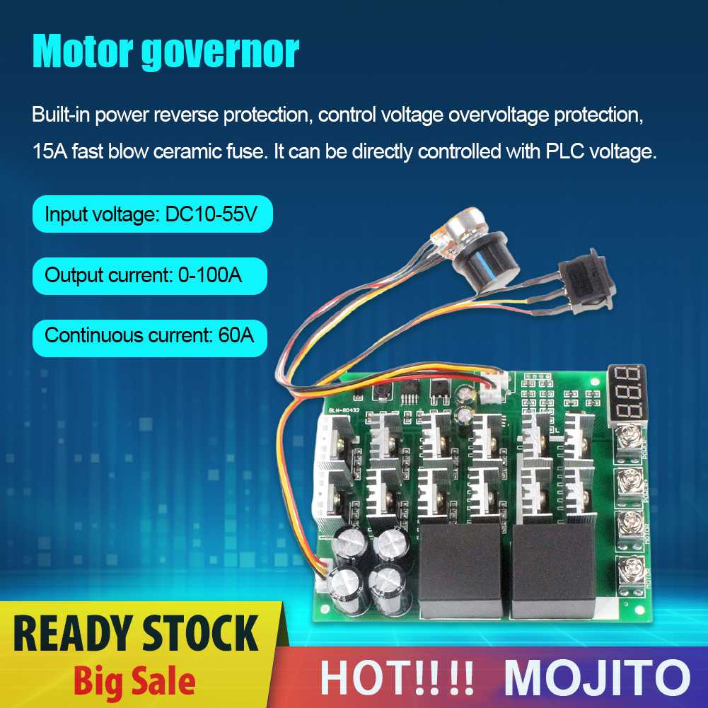 12v 24V 36V 48V Modul Kontroler Kecepatan Motor DC 100A Max Dengan Saklar Knob