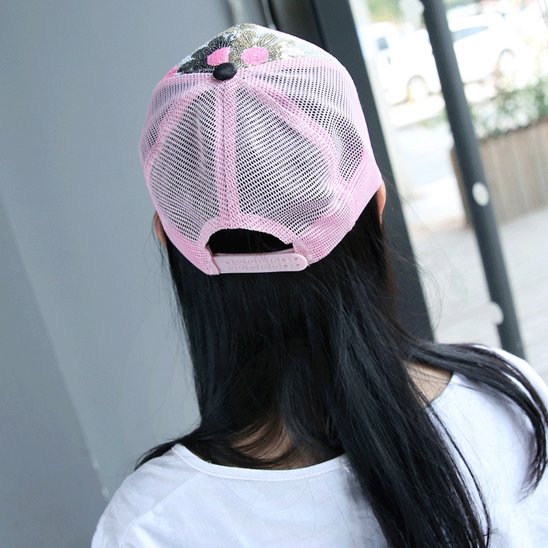 Topi Baseball Pria Wanita Motif Bunga Manik Sequin Trucker Hat Gaya Casual Kualitas Import BSBO