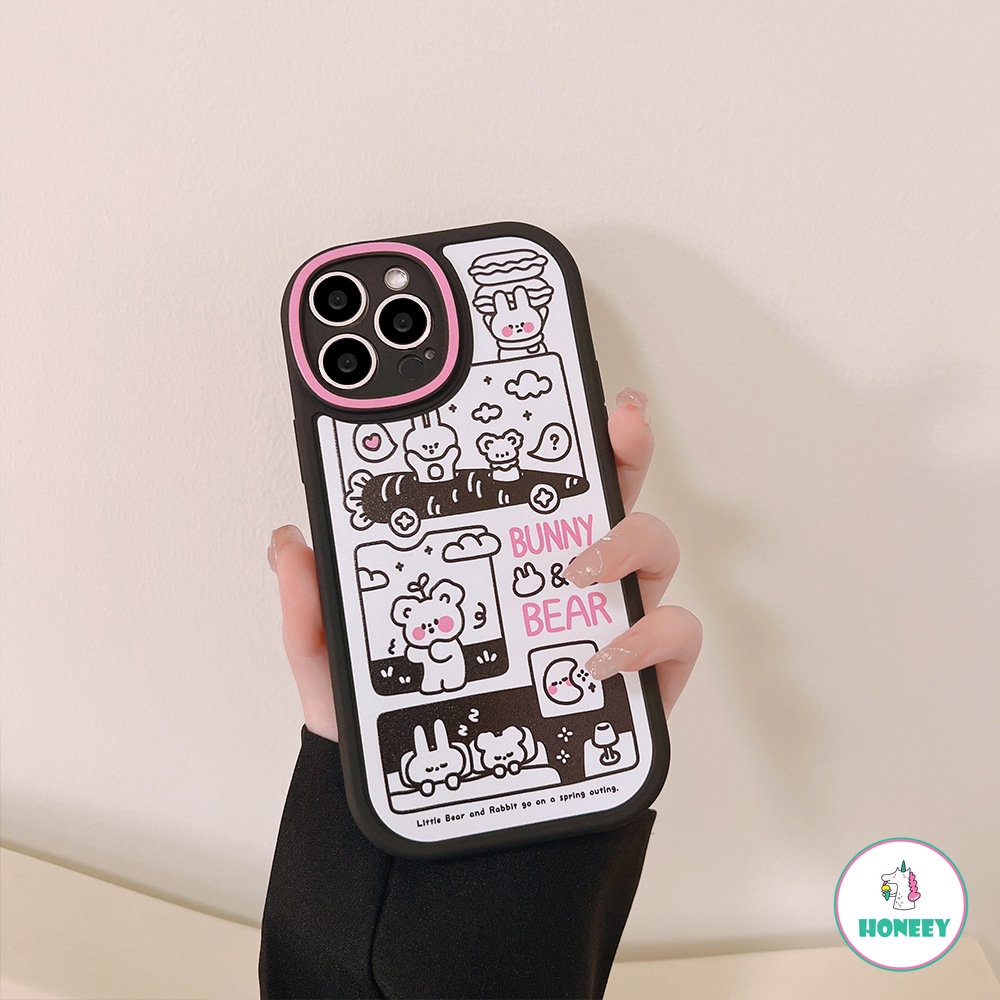Casing Ponsel Ilustrasi Kelinci Beruang Lucu Untuk iPhone 14 Pro Max13 12 11 Pro Max XS XR 7 8 Plus Graffiti Warna-Warni Lembut TPU Shockproof Penutup Belakang