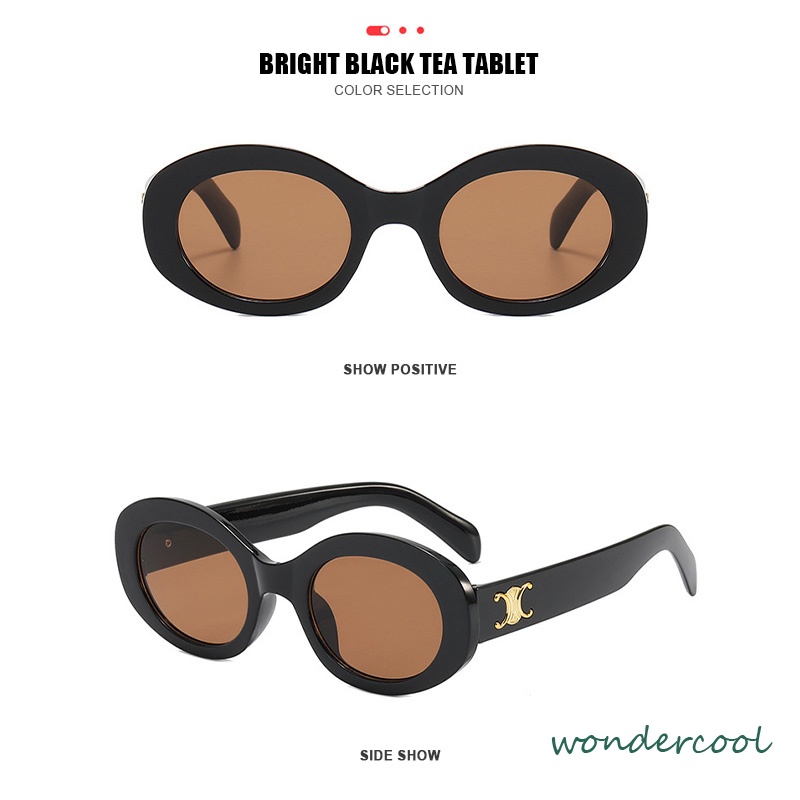 Kacamata Hitam Retro Bingkai Oval Kacamata Hitam Foto Jalanan-Won