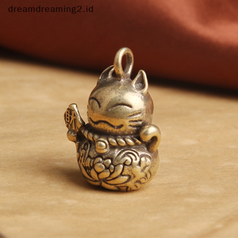 (drea) Kuningan Tua Kucing Rejeki Lucky Cat Gantungan Kunci Mobil Murni Handmade Brass Lucky Cat Car Keychain Handle Gantungan Kunci Aksesoris Perhiasan //