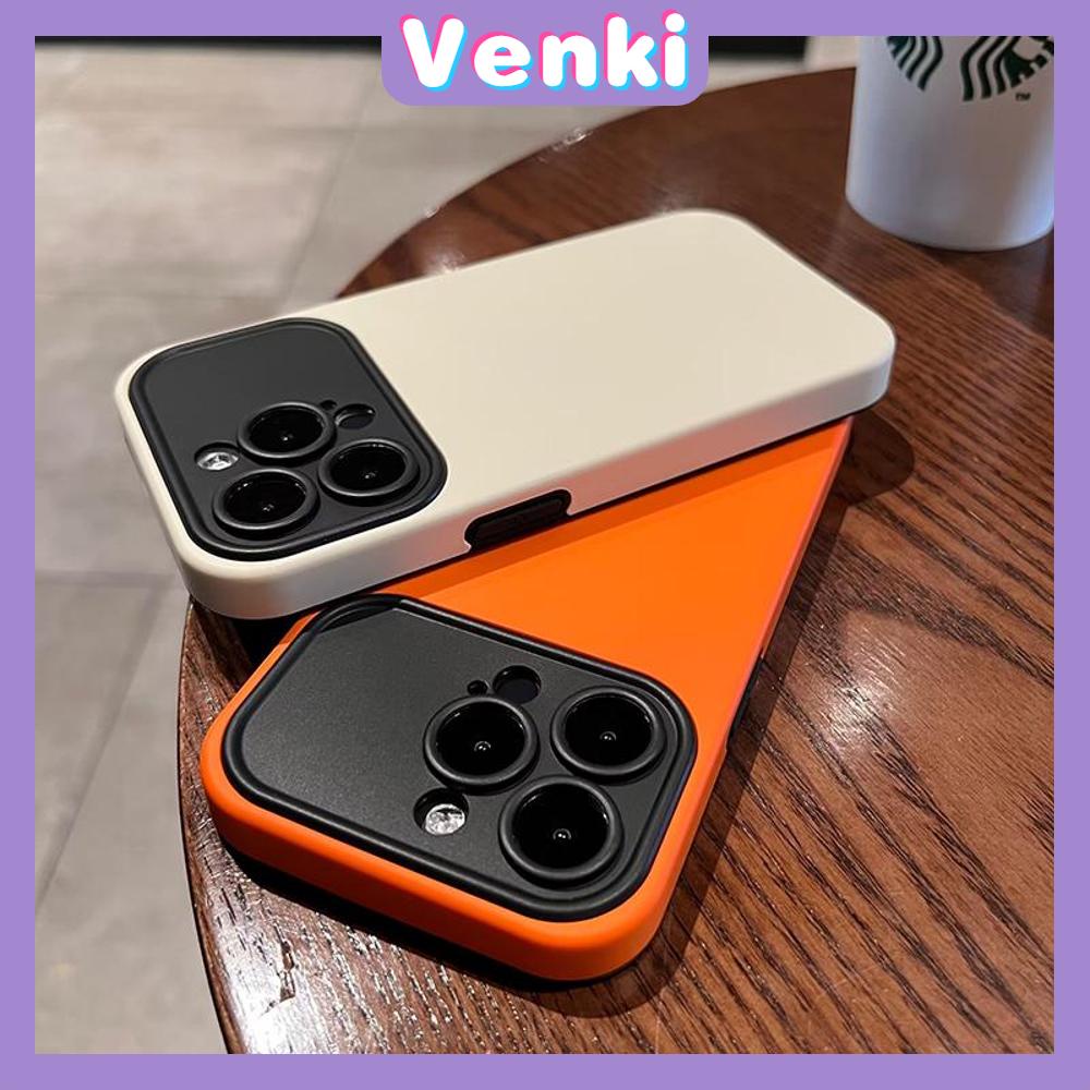 VENKI - Untuk iPhone 11 Case 2 in 1 Soft Case Acrylic Hard Case Ramah Kulit Penutup Kamera Sederhana Pelindung Layar Oranye Putih Hitam Untuk iPhone 14 Pro Max 13 Pro max 12 Pro Max XR