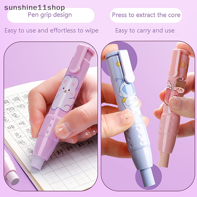 Sho 3pcs /set Pen Eraser Retractable Press Crumb-free Pensil Karet Koreksi Perlengkapan Alat Tulis Sekolah Erasers Soft Art Pen Eraser N