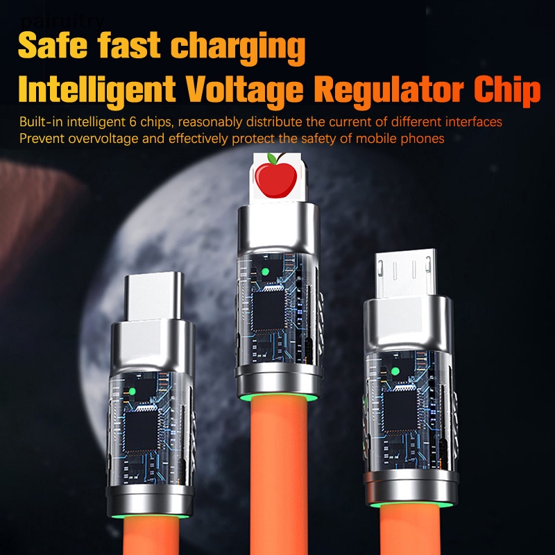 Prt Menebal 3in1 120W USB Fast Charger Cable Untuk Micro USB Type-C Charging Cable Dengan Lampu Untuk Huawei Samsung Xiaomi Data Line PRT