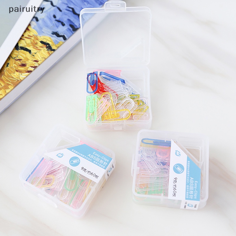 Prt 60pcs /box ABS Klip Kertas Mini Warna-Warni Kawaii Stationery Candy Color Clear Binder Klip Foto Tiket Notes Surat Paper Clip PRT