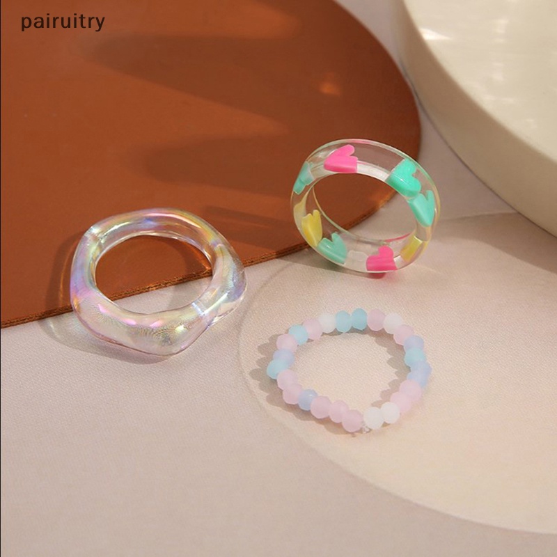 Prt 2pcs Bohemia Manik Kristal Cincin Untuk Wanita Perempuan Opal Jantung Adjustable Tali Rantai Jari Rings Korea Fashion Musim Panas Pantai Perhiasan PRT