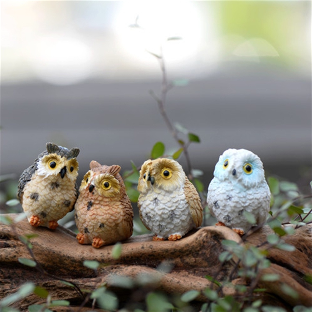 Miniature Mini Resin Burung Hantu Patung Miniatur Hewan Dekorasi Cerita Taman Hewan Mini Patung Mainan Miniatur Pemandangan Aksesoris Dekorasi Rumah