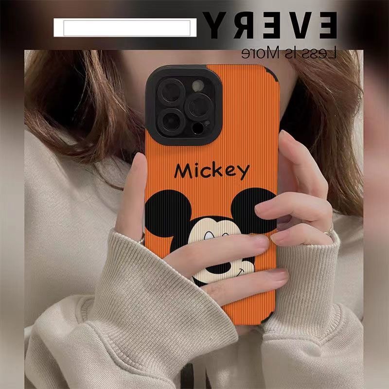 Lamb Skin Cute Orange Mickey Soft Case IPhone 6S 7 Plus 8 Plus X XS XR XS Max 11 13 12 14 PRO Max 14 Plus 12 13 MINI SE Phone Case Girl Women's Fashion