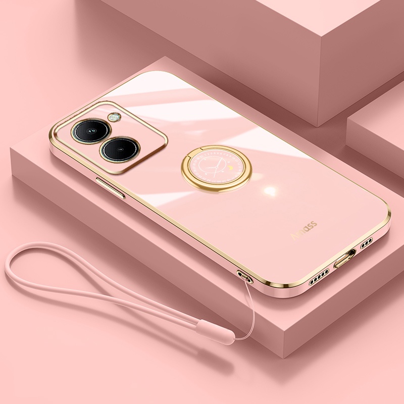 Andyh Casing Ponsel Silikon Ultra Tipis Untuk OPPO Realme C33 A17 Deluxe Perlindungan Jatuh Band Emas Dengan Cincin Jam Dan Lanyard Gratis