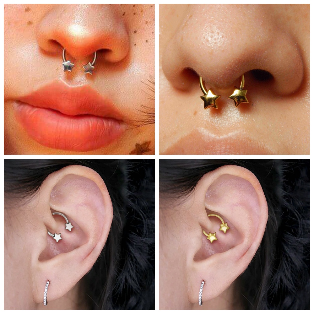 1pc 16G Stainless Steel Kupu-Kupu Tapal Kuda Septum Cincin Bintang Bulan Hidung Tindik Daith Helix Tindik Tulang Rawan Anting-Anting