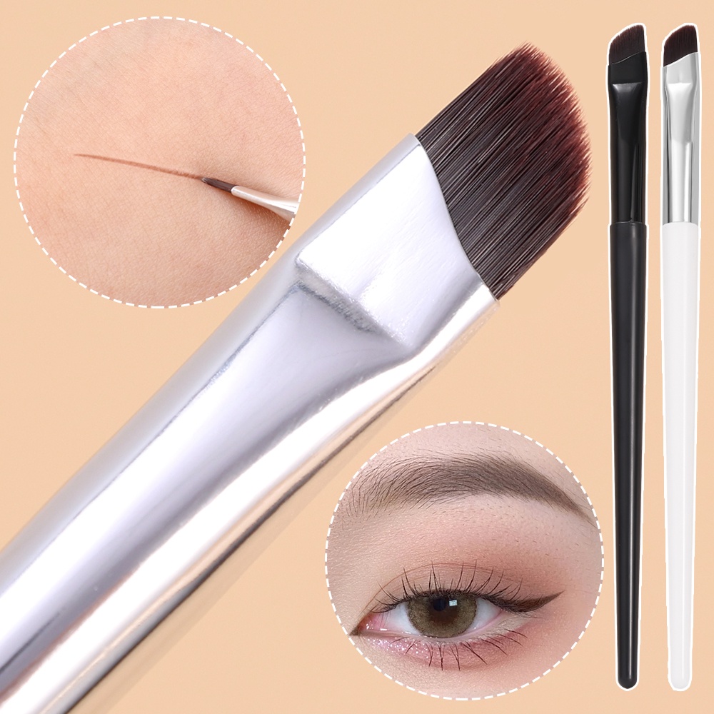 1pc Sikat Makeup Kepala Datar Miring Putih Hitam Brush Eyeliner Super Halus Berbaring Sikat Ulat Sutra Sikat Alis Brush Makeup Profesional Detail Brush Alat Makeup Wanita