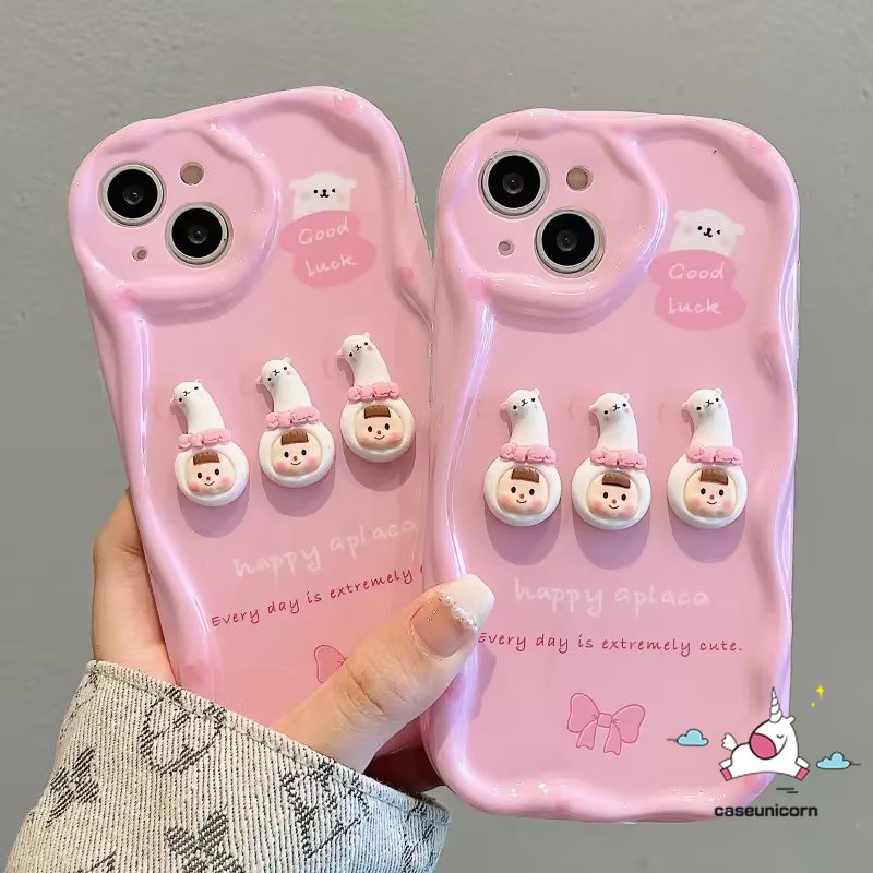 Untuk Realme C35 C53 C55 C25 C21Y C15 C12 C11 C31 C25Y 9i 5 6i 7i 5i 5s C33 C20 C3 C25s C30 C21 C17 Lucu 3D Mainan Kartun Lucu Alpaka Gadis Smiley 3D Bergelombang Lengkung Tepi Lembut DIY Case