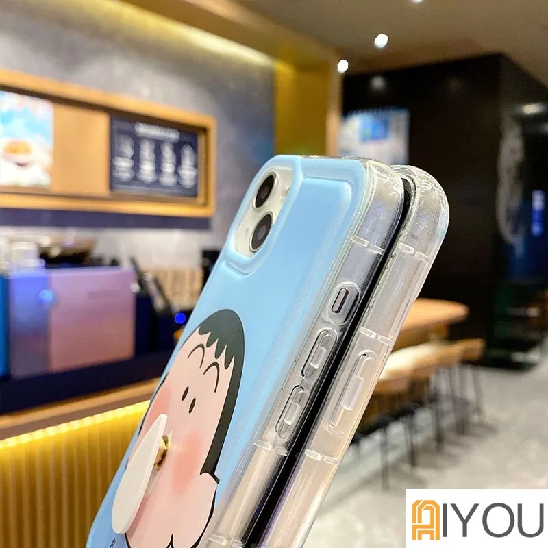 Kreatif Stereopic Berputar Gajah Kecil Ingus Crayon Shin Chan Perlindungan Ponsel Case Kompatibel Untuk iPhone14 14Plus 14 Pro Max 13 12 11 Pro Max XR IX Cakupan Penuh Shockproof Soft Cover