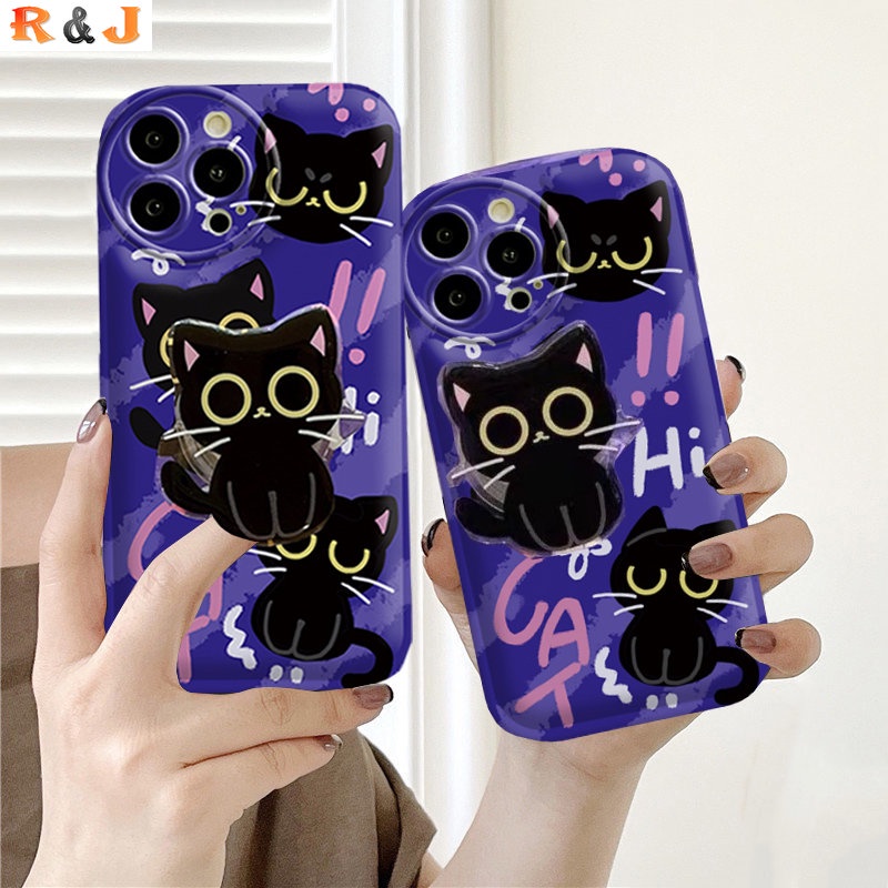 Casing OPPO A17 A57 2022 A17K A16 A16K A15 A77S A15S A5S A12 A7 A3S A12E A54 A92 A52 F1S A1K A53 A33 A31 F9 A59 C1 3D With Kitty Holder Braket Kucing Lucu Air Cushion Cover