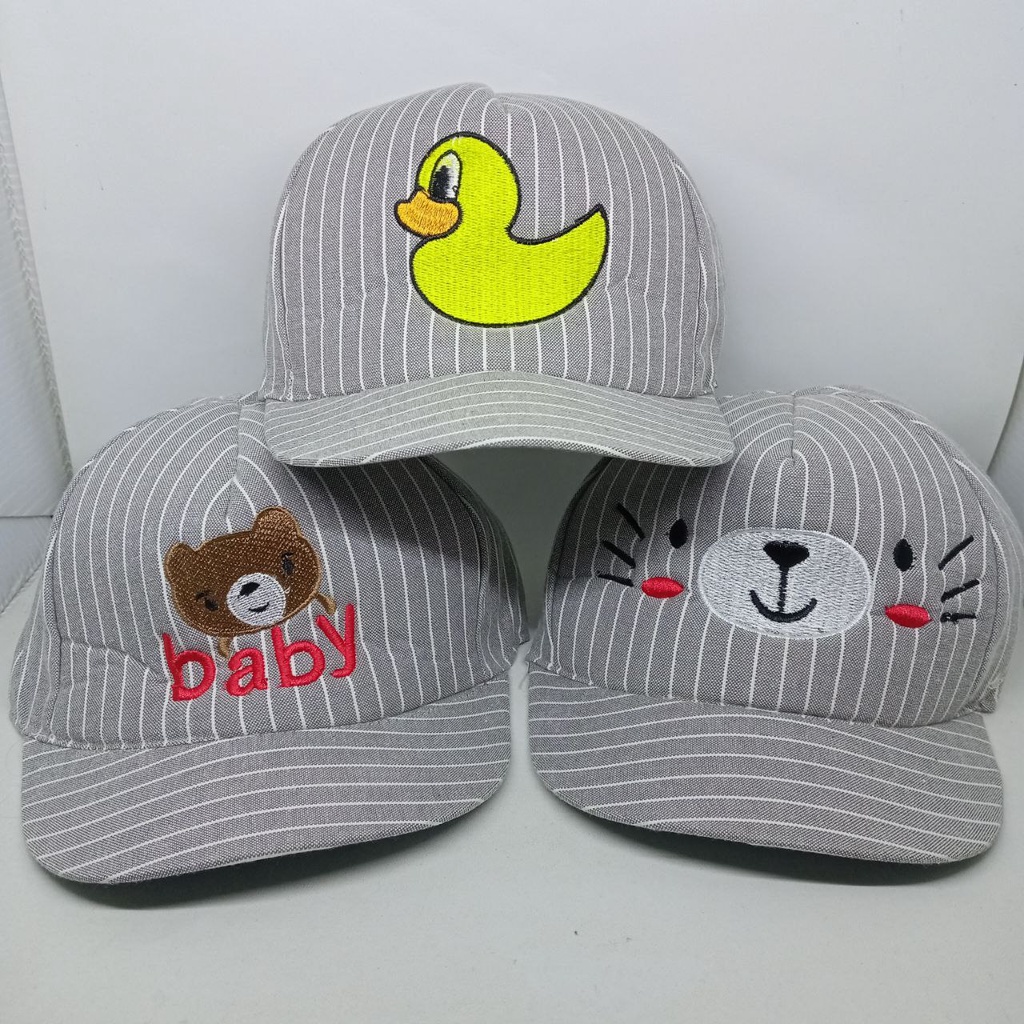 TOPI SALUR BAYI LAKI-LAKI &amp; PEREMPUAN MOTIF GARIS STRIPE DAN KARAKTER HEWAN