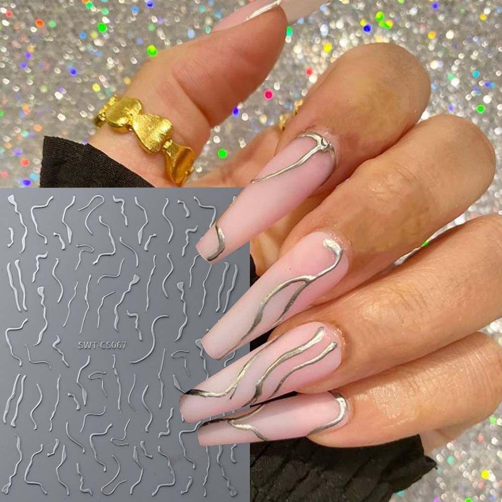 JEROMY Stiker Kuku Garis Fashion Ins Style Silver Rose Gold French Line Nail Decorations