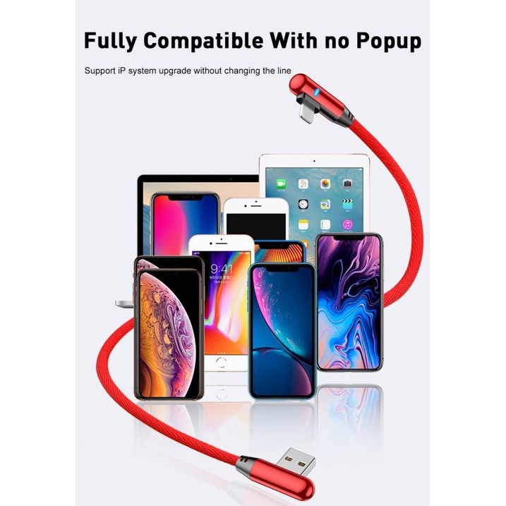 3a Smart Light Double Elbow Nylon Kabel Data Untuk iPhone Phone Charging Cable Android Type-C 1M/2M