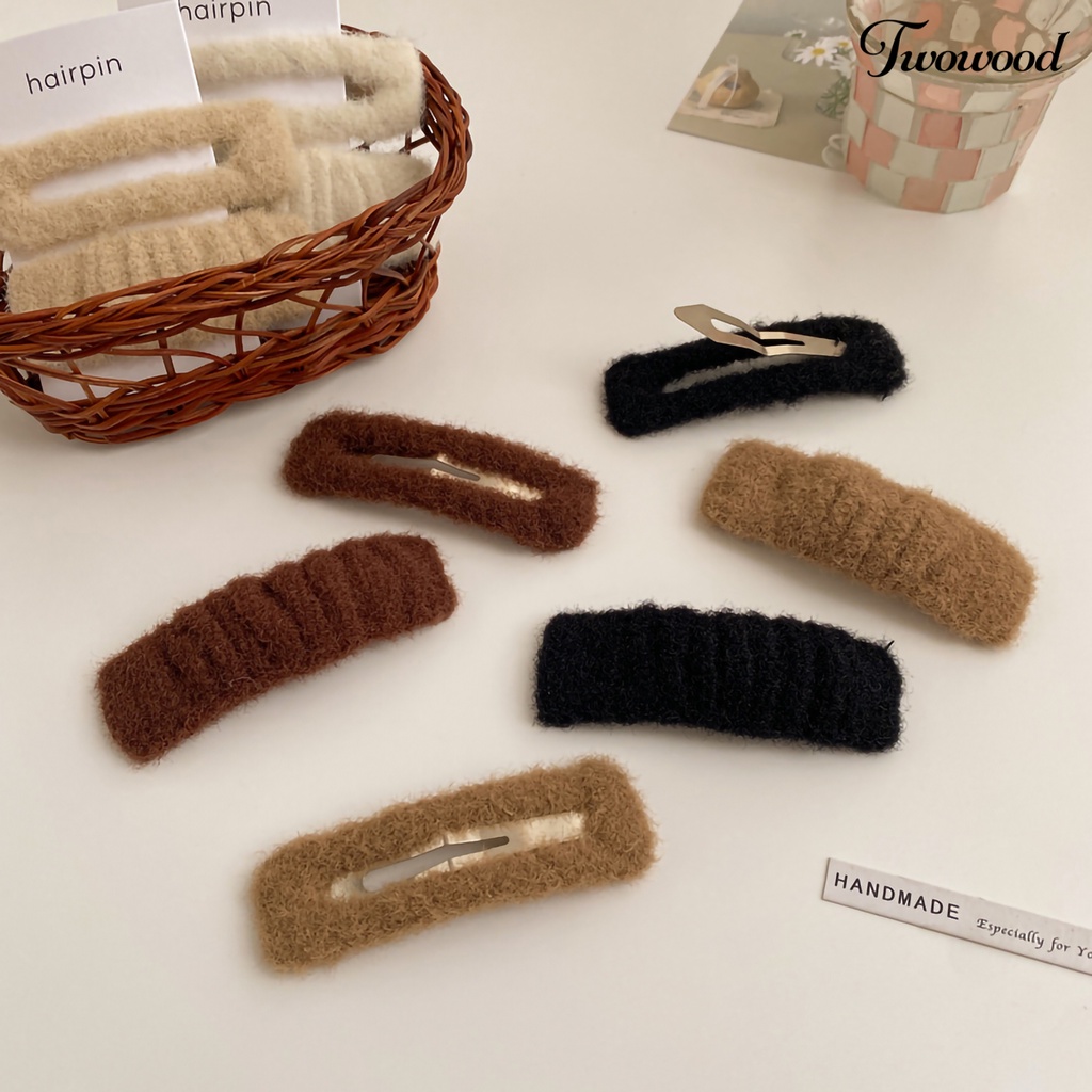 Twowood 2pcs /Set Anak Bang Klip Berongga Keluar Warna Solid Elastis Anti-slip Berbulu Hiasan Rambut Tertutup Kain Persegi Panjang Gadis Jepit Rambut Anak Aksesori Rambut