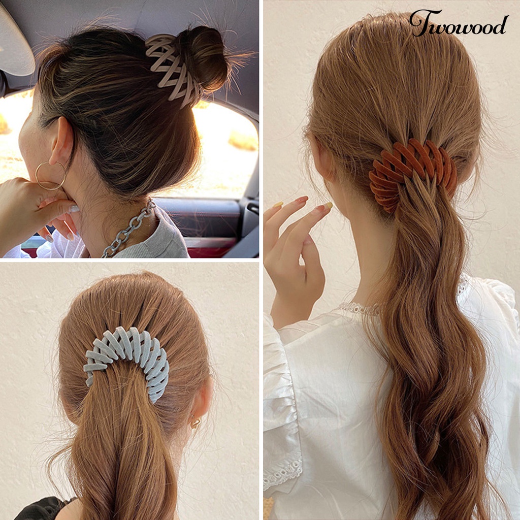 Twowood Ponytail Holder Warna Solid Tanpa Sakit Anti-slip Ultralight Tekstur Halus Hias Reusable Hair Barrettes Ponytail Holder Ornamen Hadiah Untuk Wanita