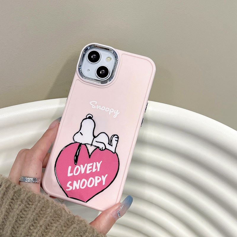 All New Electroplated Camera Skin Silicone Soft Case IPhone 11 12 13 14 Pro Max Women's Fashion Gift Cute Cartoon Phone Case Pink Love Snoopy