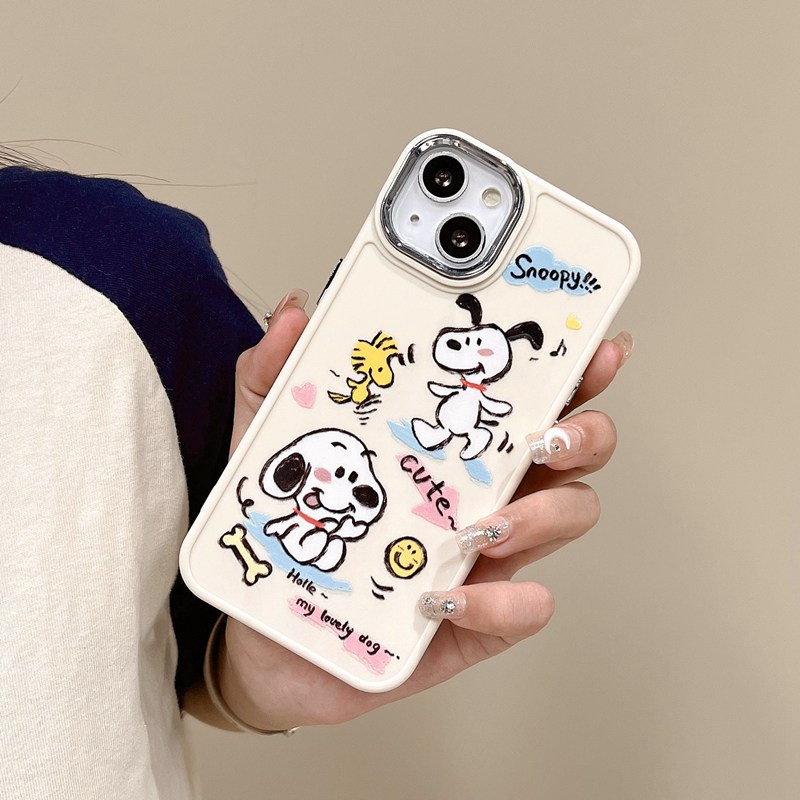 All New Electroplated Camera Skin Silicone Soft Case IPhone 11 12 13 14 Pro Max Fashion Wanita Hadiah Lucu Kartun Ponsel Case Lucu Indah Snoopy