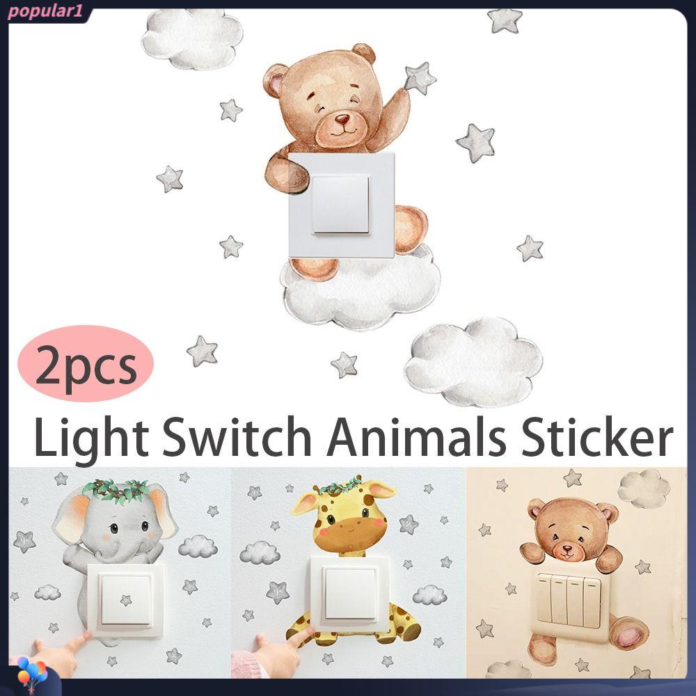 Populer 2Pcs Stiker Saklar Lampu Beruang Bintang Hewan Lucu Perekat Diri Untuk Kamar Tidur Bayi Anak Removable Wall Sticker