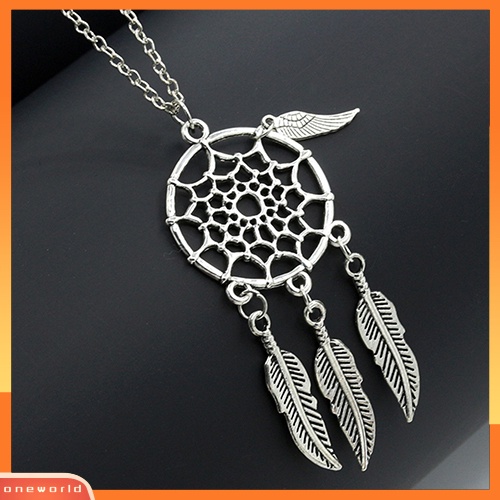 [WOD] Wanita Gaya Etnik Retro Dream Catcher Bulu Liontin Sweater Rantai Kalung