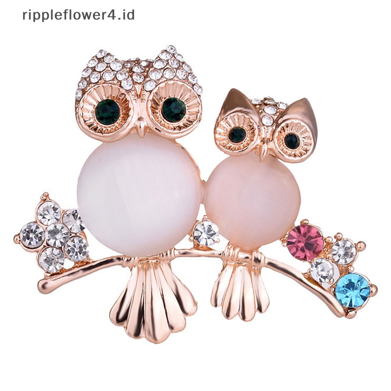 {rippleflower4.id} Cute Crystal Owl Animal Korsase Hiasan Perjamuan Wanita Bros Pin Perhiasan Hadiah~