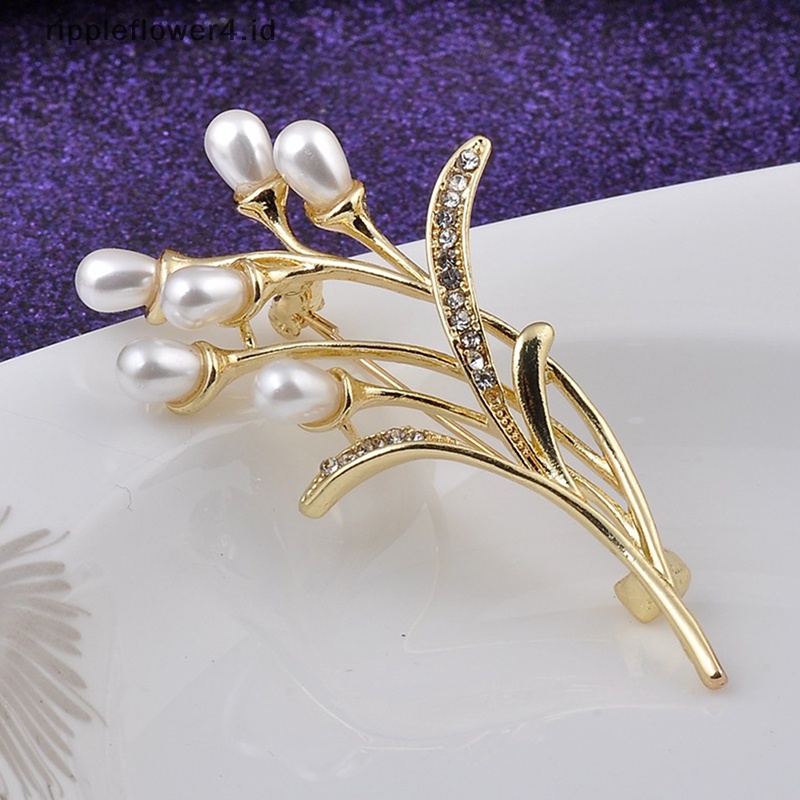 {rippleflower4.id} Mutiara Air Tawar Alami Emas Gandum Bros Wanita Trendi Bros Perhiasan Semua Pertandingan Kerah Jaket Bros Wanita Jas Kerah Bros Aksesoris~