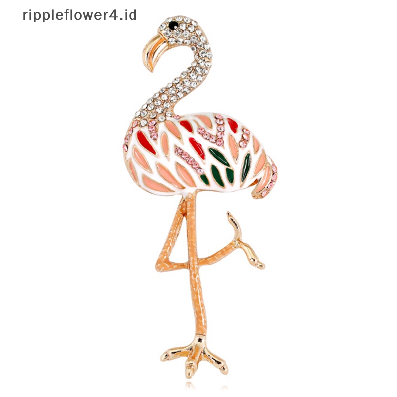 {rippleflower4.id} Enamel Berlian Imitasi Flamingo Bros Pin Kemeja Kerah Pin Perhiasan Hadiah Pernikahan~