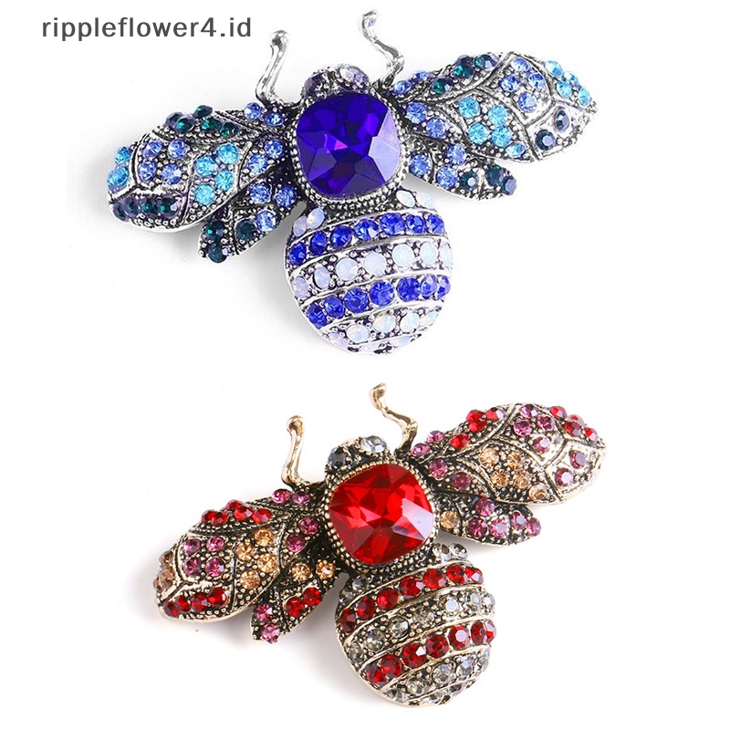 {rippleflower4.id} Retro Serangga Kristal Bros Pin Kerah Lapel Lencana Perhiasan Hadiah Aksesoris~