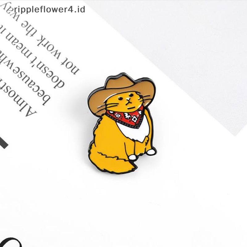 {rippleflower4.id} Koboi Kucing Enamel Pin Hewan Lucu Bros Baju Kerah Tas Lucu Lencana Bros~