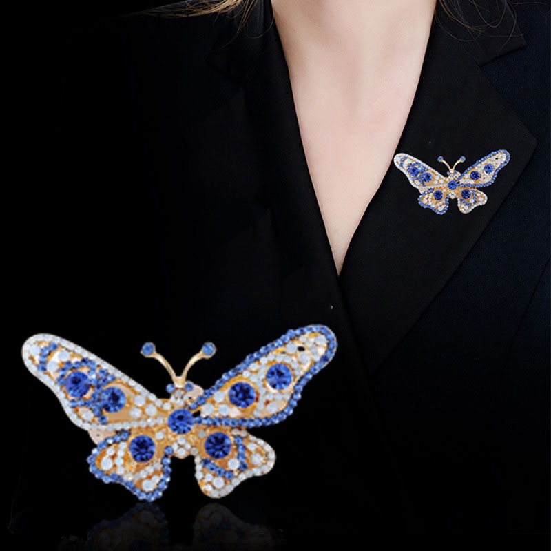 {rippleflower4.id} Fashion Berlian Imitasi Kupu-Kupu Bros Pin Wanita Pria Aksesoris Perhiasan Pesta~