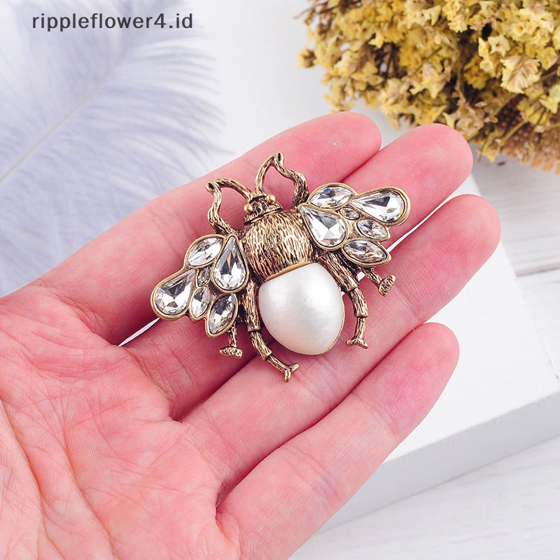 {rippleflower4.id} Lebah Berlian Imitasi Serangga Bros Pin Perhiasan Lapel Pin Korsase Pin Untuk Ransel~
